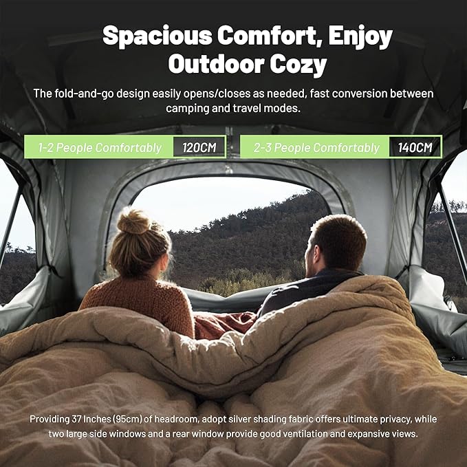 Rooftop Tent Hardshell for Camping - Suitable for Car Jeep SUV Truck, Professional Comfort Roof Top Tent with Ladde, Easy Fold-and-go, Waterproof & UV-Resistant, 4 Ft Wide