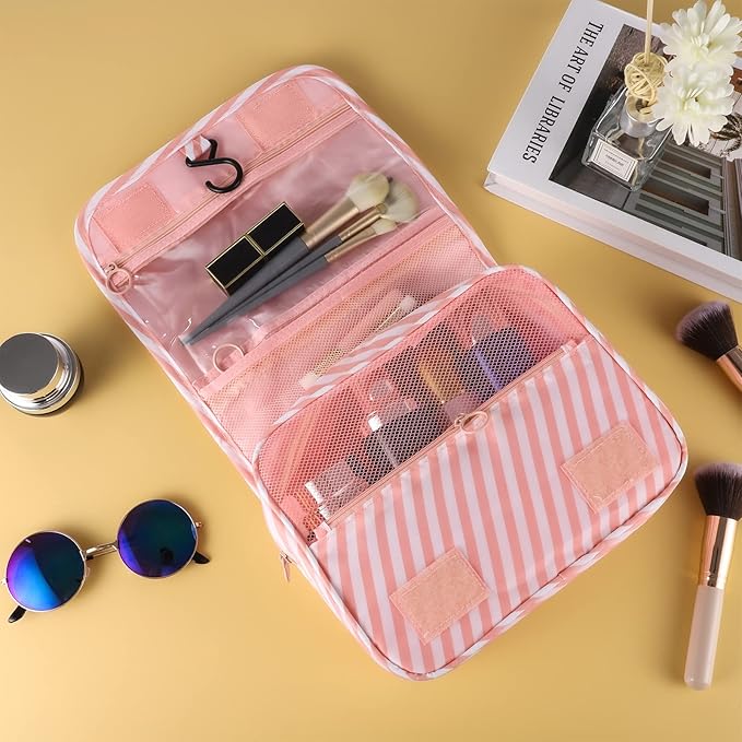 Pengxiaomei Toiletry Bag for Women, Pink Waterproof Hanging Cosmetic Bag Portable Travel Makeup Pouch Bathroom Bag with Hook Handle for Mothers Day Gifts