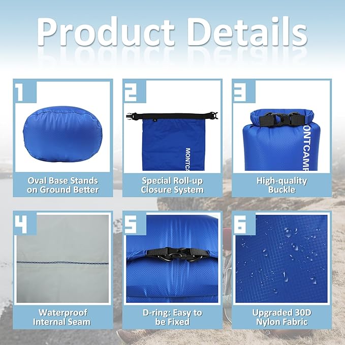 Waterproof Dry Bag 20L – 30D Nylon Roll Top Dry Sack with DWR & PU Coating, Lightweight Water-Resistant Storage for Kayaking, Camping, Hiking, Fishing & Beach (Turquoise Blue)