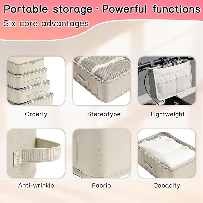 Packing Cubes for Travel - 8 PCS Compression Packing Organizers Set, Water-Resistant Luggage Organizers with Laundry Bag for Suitcase, Travel Bags Organizer for Efficient Packing (Black)
