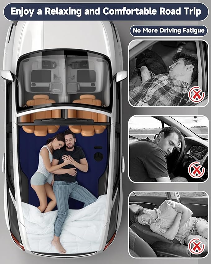 Umbrauto Mattress for Tesla Model Y: Inflatable Camping Air Mattress for SUV Travel, Fodable Sleeping Pad with Air Pump and Storage Bag.Navy, Full