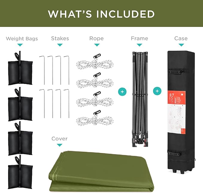 Best Choice Products 8x8ft Pop Up Canopy Tent, Outdoor Shade, 1 Person 1 Minute Set Up, Carry Case, 4 Weight Bags - Olive Green
