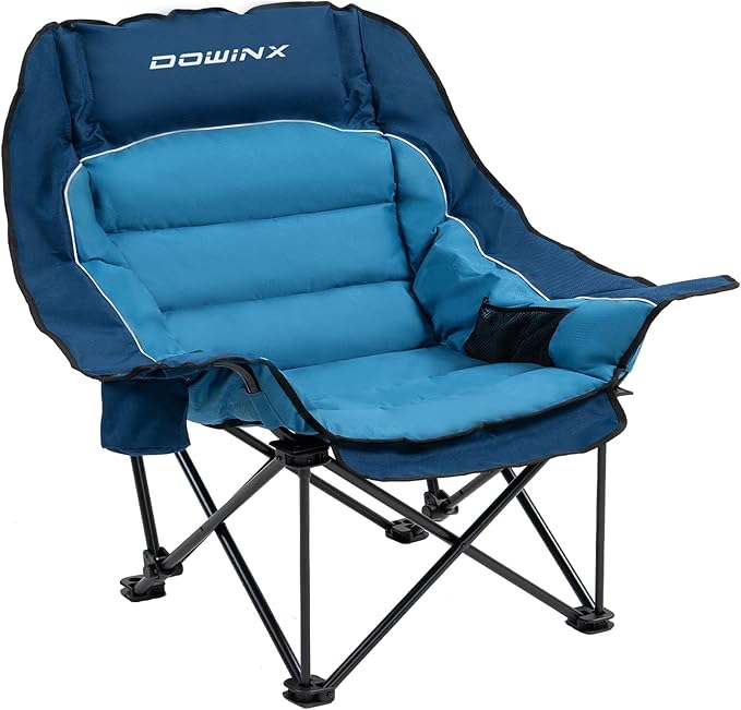Dowinx Oversized Camping Chair for Adults - Extra Large, Folding Lawn Chair with Cup Holder, 3-Level Adjustable, 400 lbs Capacity, Blue