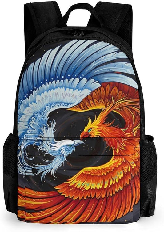 Supdreamc Backpack Polyester Multipurpose Anti-Theft Ice Water Fire Flame Phoenix Bird Art Shoulder Bag Big Capacity Gym Outdoor Hiking Backpack With Padded Straps