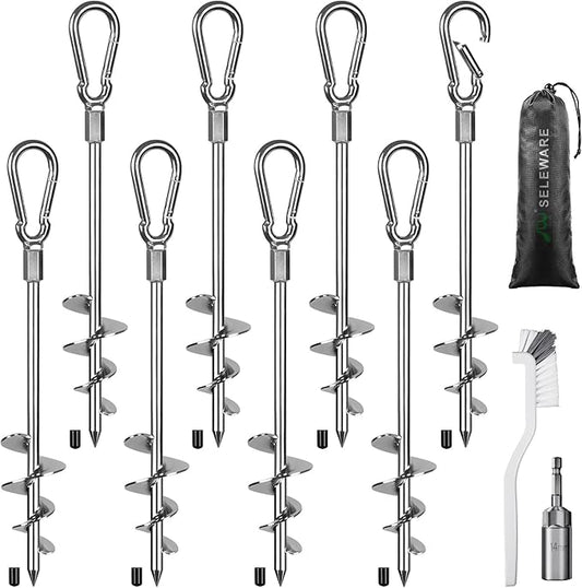 SELEWARE 18 Inch Ground Anchors Screw in, Heavy Duty Trampoline Stakes, Tent Stakes, High Wind Wider Spiral Earth Anchors for Trampolines, Camping Tent, Sheds, Carports, Securing Animals, Swing Sets
