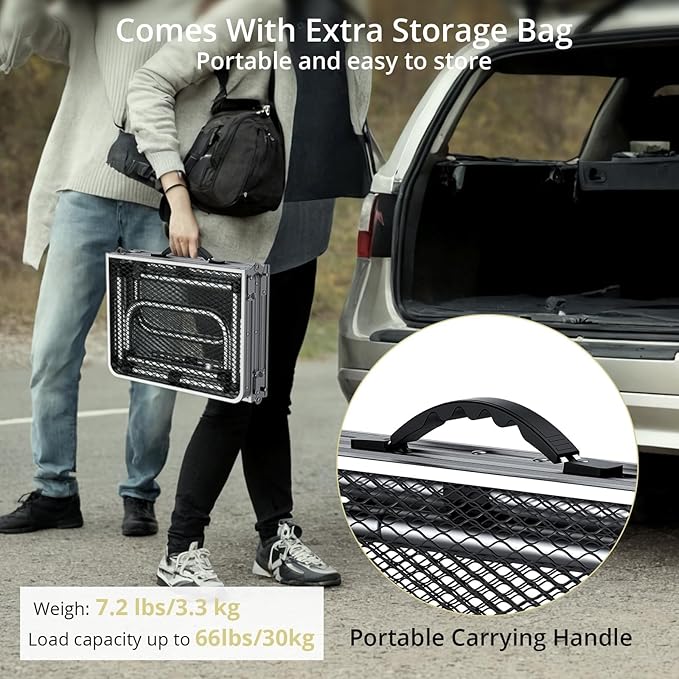 3ft Folding Grill Table with Storage Bag, 3 Adjustable Height 27.5" Aluminum Portable Grill Table, Heat Resistant, Lightweight, Portable Handle for BBQ Cooking Camping Travel, 35" X 16", Silver