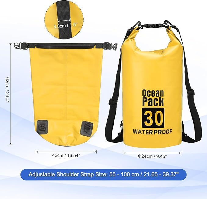 Waterproof Dry Bag, 30L Fit for Women Men Water Proof Bags Lightweight Dry Storage Floating Backpack with Whistle for Travel Backpacking Boating Kayaking Camping (Yellow)