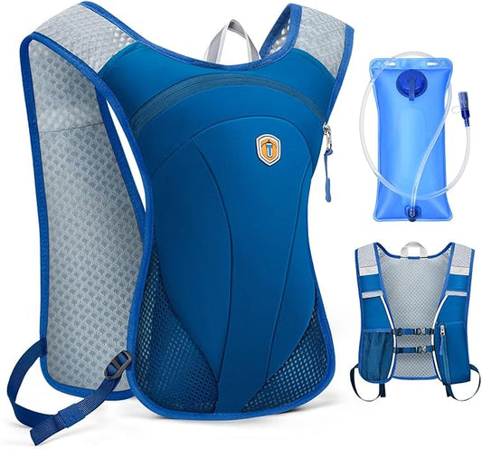 Hydration Backpack with 2L Water Bladder Bag, Lightweight and Breathable Running Vest for Men, Adjustable Chest Straps Water Pack for Cycling Hiking Climbing Outdoor