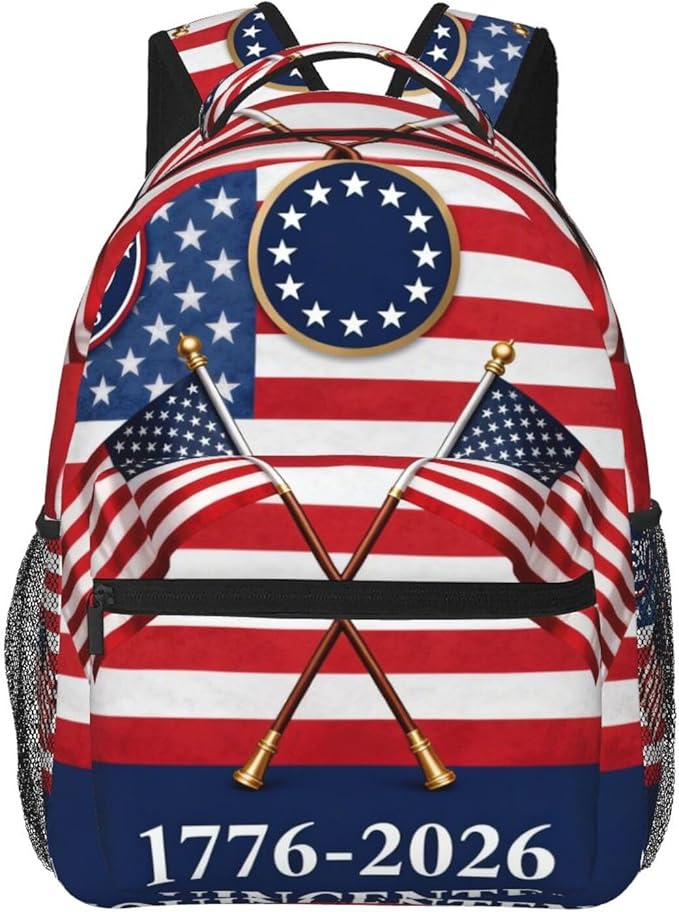 Men Women Polyester America 250th Anniversary USA Patriotic Freedom Art Daypack Big Capacity Shoulder Bag With Smooth Zippers for Hiking Work Walking Cycling