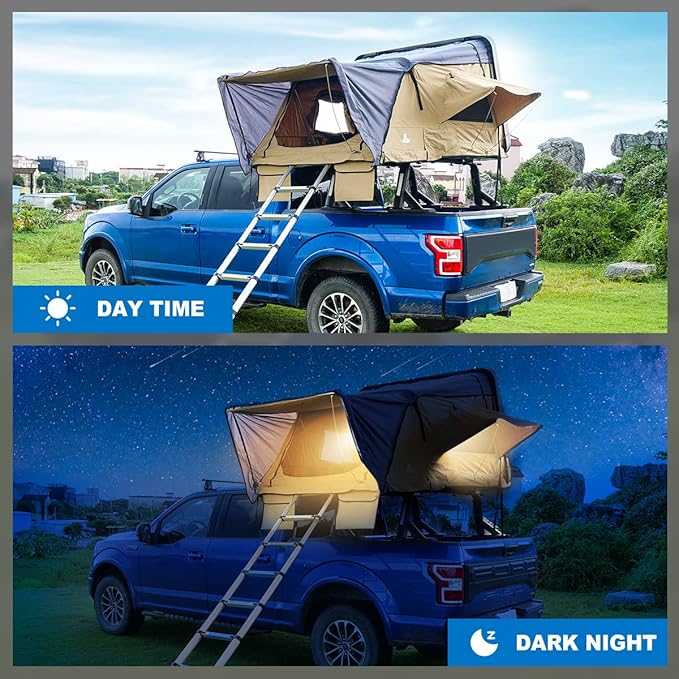 WOLFSTORM Rooftop Tent,Pickup Truck-Tent,Fit for Universal Hard Shell Roof Top,Outdoor Camping Rooftop Waterproof Tent with Ladder and Sunroof Off-Road for 2-3 Adults (Khaki)