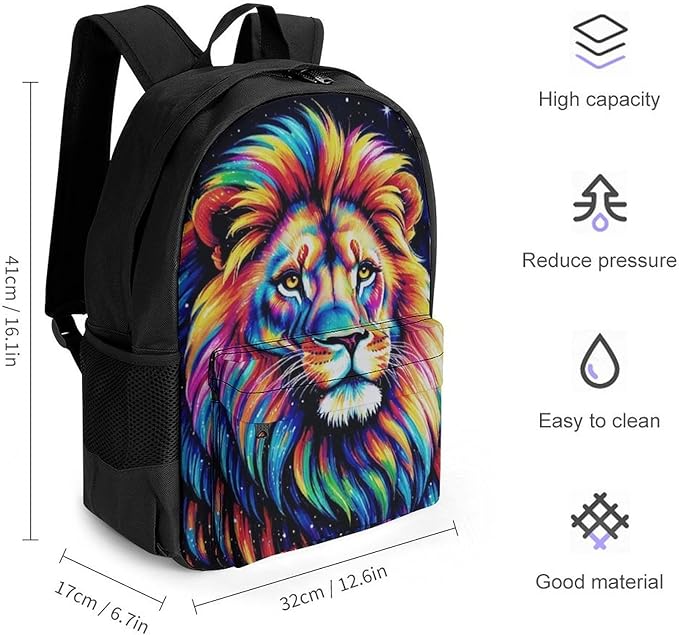 Lightweight Rucksacks for Climbing Outdoors Walking Cycling, Large Capacity Anti-Theft Multipurpose Carry On Bag, Galaxy Lion Art Camping Outdoor Backpack