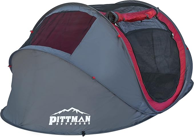 AirBedz Pittman Outdoors PPI-POPUP2X Instant Set-up 2 Person Pop-up Tent with Large Mesh Window, 7.55'x3.94'x3.2' (Height), Red