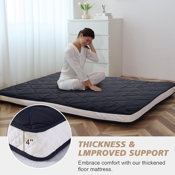 Twin Size Futon Mattress - Extra Thick Foldable Japanese Floor Mattress - Memory Foam Sleeping Pad for Adults - Tatami Mat Suitable for Camping & Guest -Diamond Black