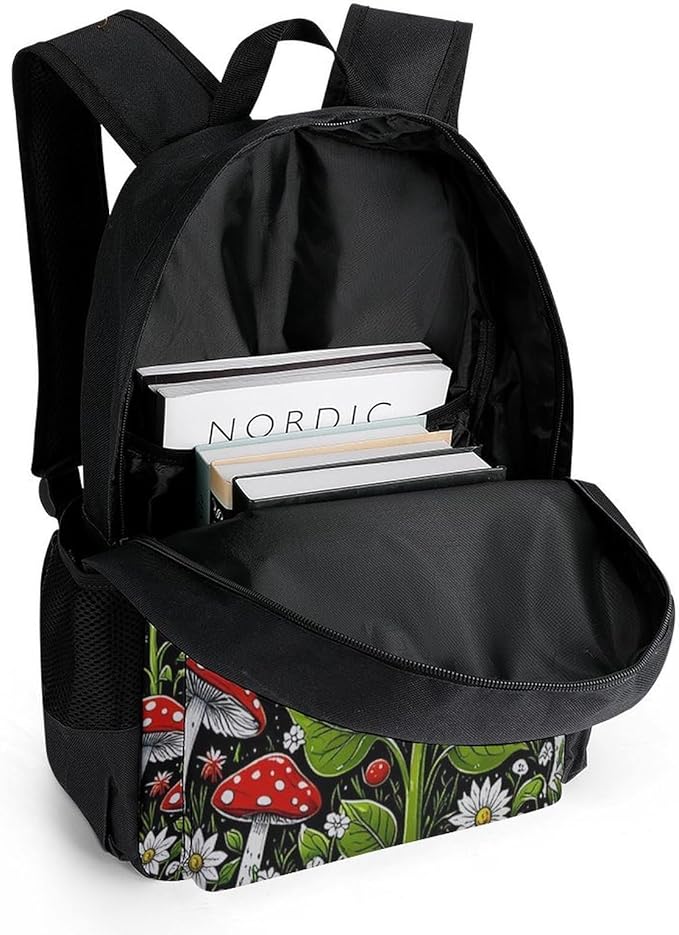 Supdreamc Men Women Lightweight Psychedelic Sunflower Mushroom Floral Art Daypack Bookbag Big Capacity Carry On Bag With Side Pockets for Camping Travel Bicycle