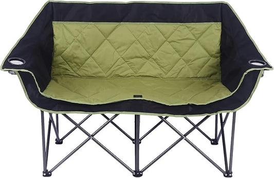 2 Person Camping Chair Oversized Loveseat Camping Chair Double Camping Chairs for Adults Heavy Duty Camping Couch Black Outdoor Folding Chair (OliveGreen)