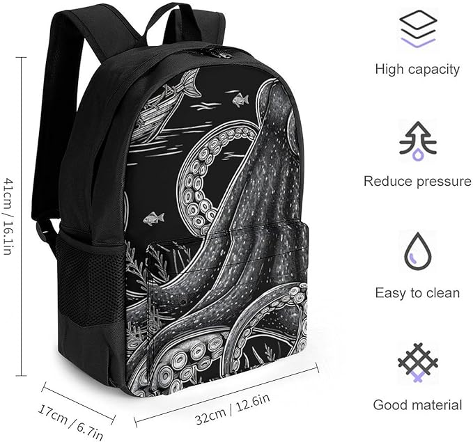 Supdreamc Lightweight Rucksacks for Climbing Outdoors Walking Cycling, Large Capacity Anti-Theft Multipurpose Carry On Bag, Giant Squid Octopus Art Camping Outdoor Backpack