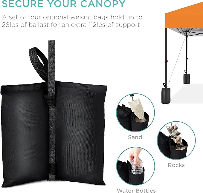 Best Choice Products 8x8ft Pop Up Canopy Tent, Outdoor Shade, 1 Person 1 Minute Set Up, Carry Case, 4 Weight Bags - Orange