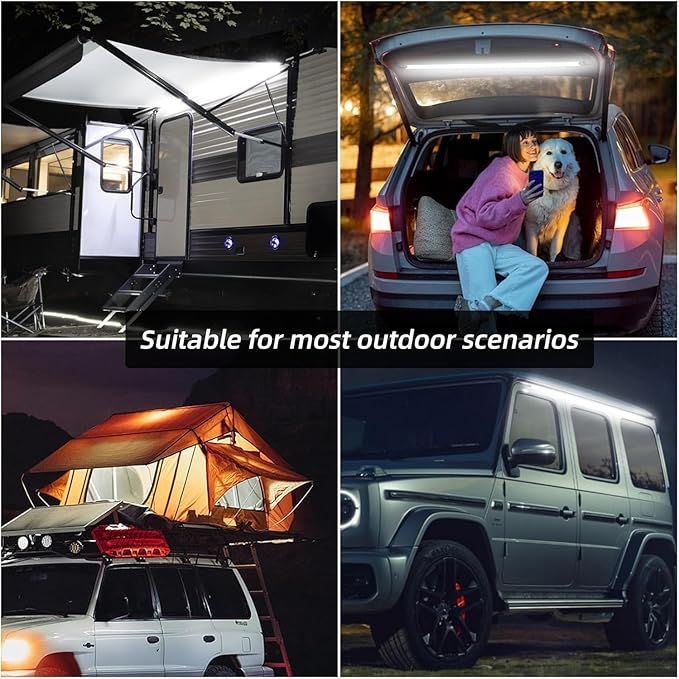 12V LED Interior Light Bar - 4 X Aluminum String Lights + 1 X 4FT Strip | IP67 | Dimmer Switch, Dimmable, for RV, Camping Tent, Boat/Deck, Garage, Tool Room