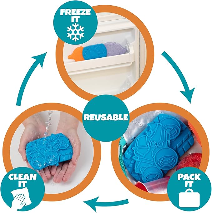 Kids Hard Ice Packs (3 PK) Slim Lightweight Reusable Cooler Freezer Packs- Long-Lasting Chillers Keep Food Fresh for Hours- Durable Leak-Proof Design for Boys Girls Back To School- BPA Free, Food Safe