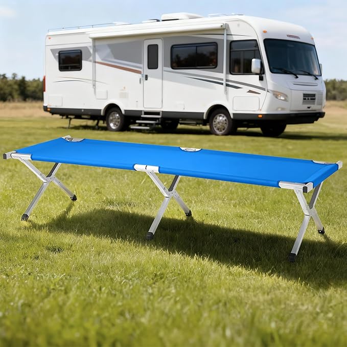 Camp Bed, Portable Folding Camping Cot for Adults,Indoor Outdoor Portable Sleeping Cot for Hiking, Camping with Carrying Bag Army (Blue)