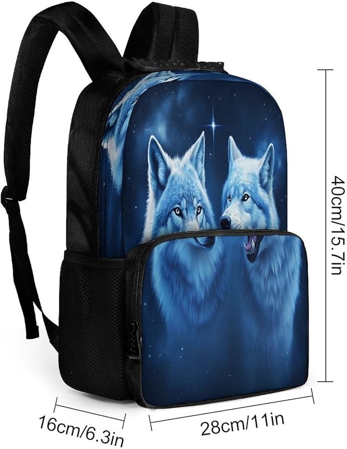 Polyester Daypack Bookbag for Gym Business Bicycle, Large Capacity Multipurpose Anti-Theft Carry On Bag, White Wolves Painting Art Travel Hiking Daypack