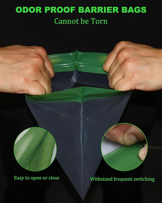 Odor Proof Storage Bags - 9 x 10 Inch Odor Food Bags for Backpacking, Camping and Home Organization - Reusable Smell Proof Bag Waterproof and Double Zip(4 Pack)