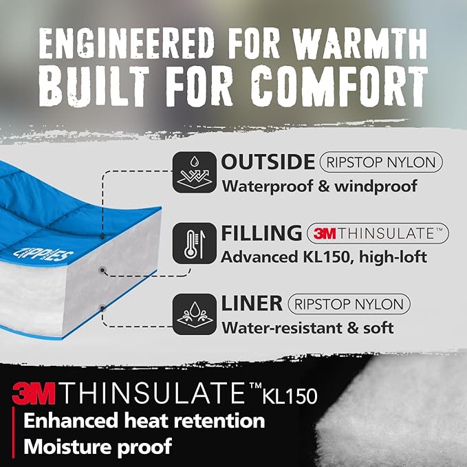 3M Thinsulate Insulation Puffy Camping Blanket for Cold Weather, Queen Size Warm Camping Quilt with Zipper, Waterproof Outdoor Sleeping Bag for Hammock, Cozy & Versatile Gift for Men and Women