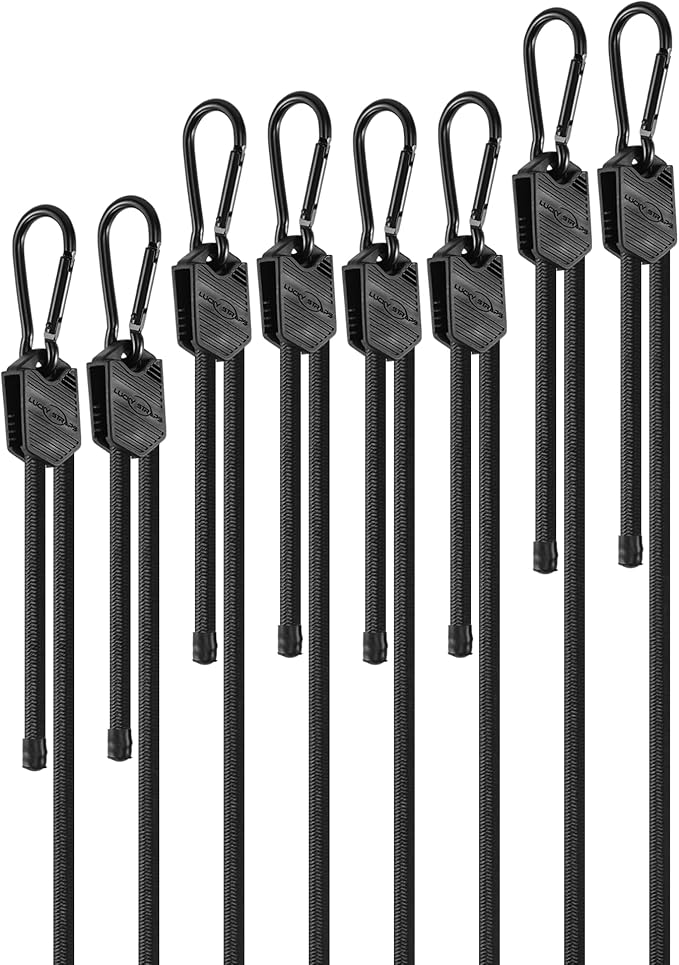 8 Pcs 36" 48" 60" Adjustable Carabiner Bungee Cords Assorted Sizes with Hooks, Easy to Adjust The Length, Black Bungee Straps with Upgraded Design & Superior Elasticity for Cargo, Luggage, etc