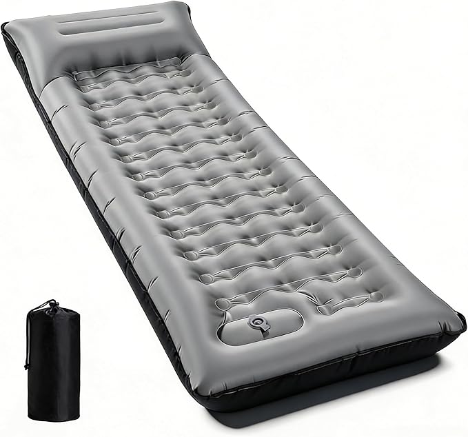 Camping Sleeping Pad, Extra Thick 6 Inch Camping Mat with Built-in Pillow & Foot Pump, Ultralight Inflatable Sleeping Pad for Backpacking Hiking Travel Tent(Gray)