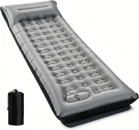 Camping Sleeping Pad, Extra Thick 6 Inch Camping Mat with Built-in Pillow & Foot Pump, Ultralight Inflatable Sleeping Pad for Backpacking Hiking Travel Tent(Gray)
