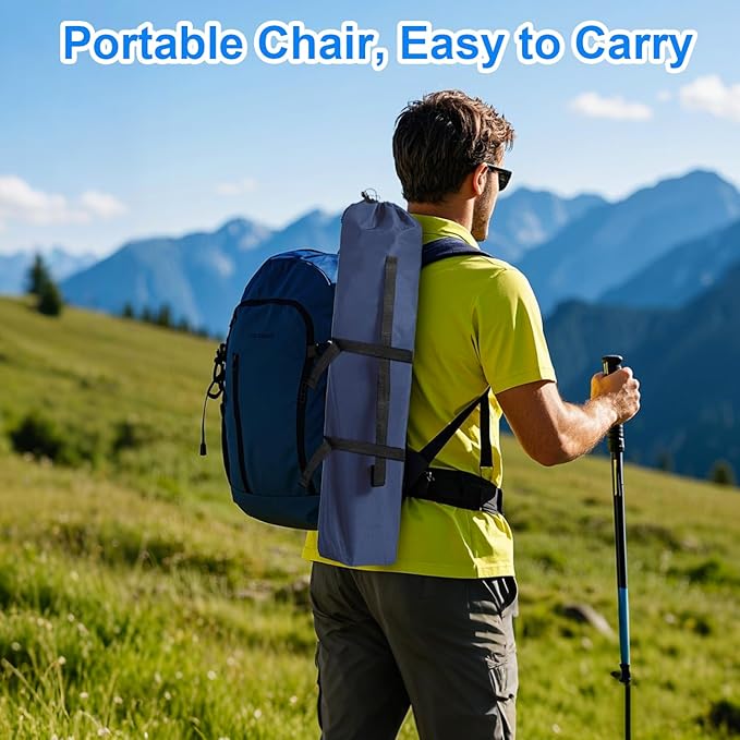 Folding Camping Chair, 225lb Capacity, Includes Cup Holder & Side Storage Bag, 5.5lbs Portable for Beach, Camping, Sport,2PCS Cyan