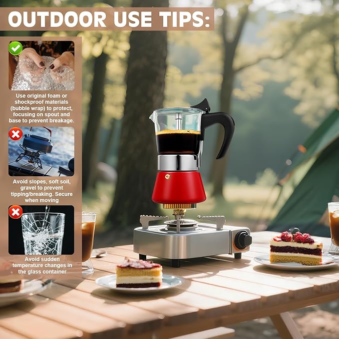 Induction Moka Pot, 6 Cups (10.6 oz) Crystal Glass-Top & Stainless Steel Moka Pot, Classic Stovetop Espresso Maker, Red