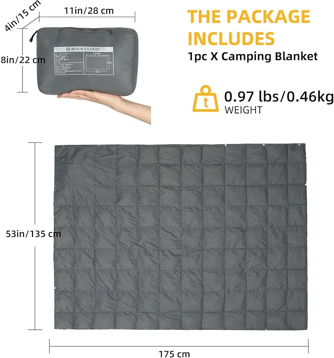 ROCK CLOUD Packable Camping Blanket Ultralight Outdoor Blankets Stadium for Hiking Camp Travel Outside Sports, Grey