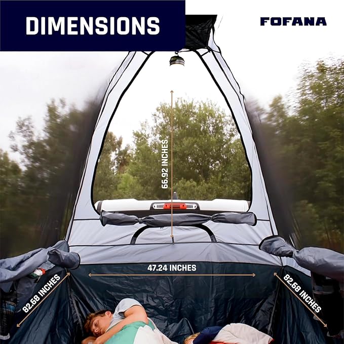 Fofana Pop-Up Truck Bed Tent - Mid-Size, 2-Person, Gray - Quick Setup Pop-Up Tent for Camping - Waterproof Sewn-in Floor & Camping Gear Organization - Mesh Windows & Ventilation for Truck Bed Dome