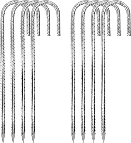 12 Inch Rebar Stakes,8 Packs Heavy Duty Metal J Hook Garden Ground Stakes for Camping Tent Canopy or Supporting for Garden Landscapes Fences Stakes (J Shape-Silver, J-12 x5/16-8pcs)