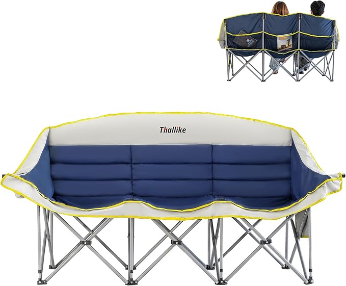 Double Camping Chair – 2-3 Person Outdoor Folding Sofa with Cup & Wine Glass Holders – Oversized Loveseat Camping Couch for Campfire, RV, Backyard – Supports Up to 660 lbs