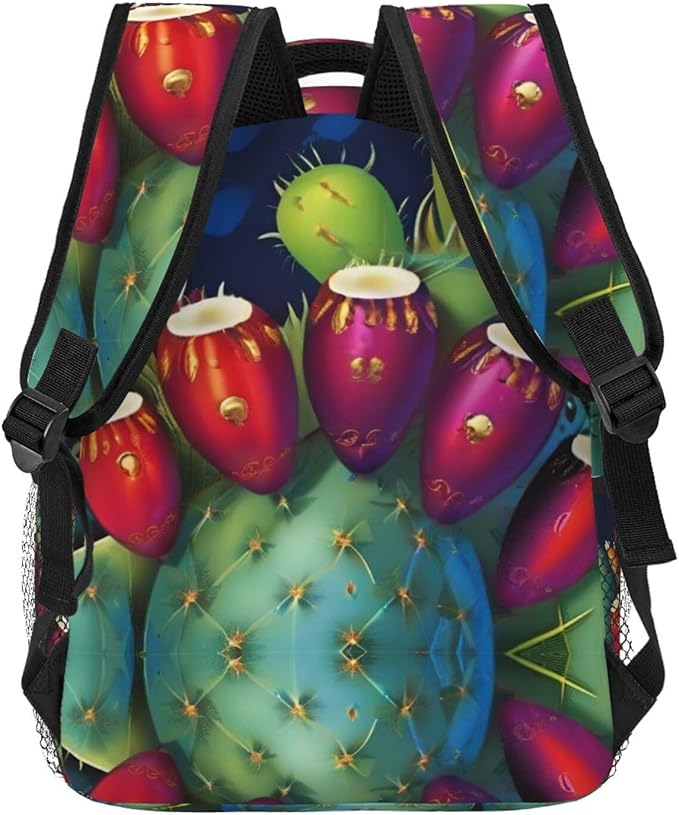Backpack Multipurpose Anti-Theft Large Capacity Bookbag, Colorful Cactus Art Travel Hiking Daypack With Side Pockets