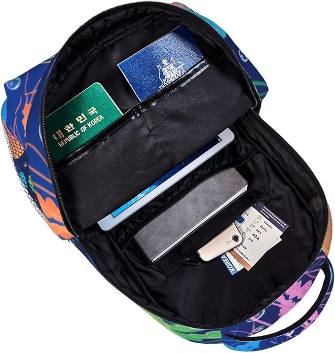 Men Women Polyester Cool Corlorful Jellyfish Pattern Daypack Backpack Large Capacity Carry On Bag With Smooth Zippers for Hiking Picnic Walking Cycling