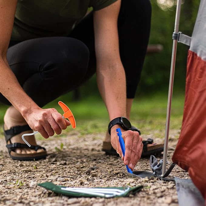 7 Inch Ultralight Aluminum Tent Stakes (8Pcs) – Includes 4X 10ft Guylines, Puller & Storage Bag. Non-Rust Metal Ground Spikes Tent Pegs for Camping.