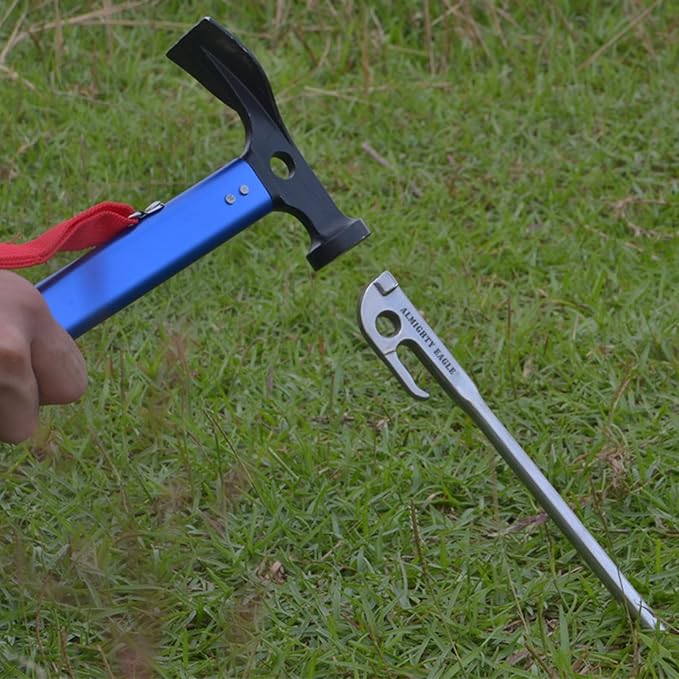 30cm Stainless Steel Tent Pegs Ground Nails Camping Hiking Metal Anchors Durable Practical Multifunctional Outdoor Use，8 Stainless Steel Ground Pegs with Mallet Hammer, Storage Bag