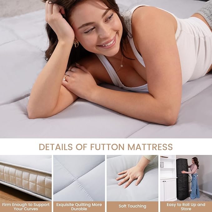 DoCred Twin Size Japanese Futon Floor Mattress, Extra Thick Futon Mattress, Foldable Japanese Floor Mattress for Adults, Breathable Memory Foam Sleeping Pad, Roll Up Mattress Tatami Mat for Guest Room