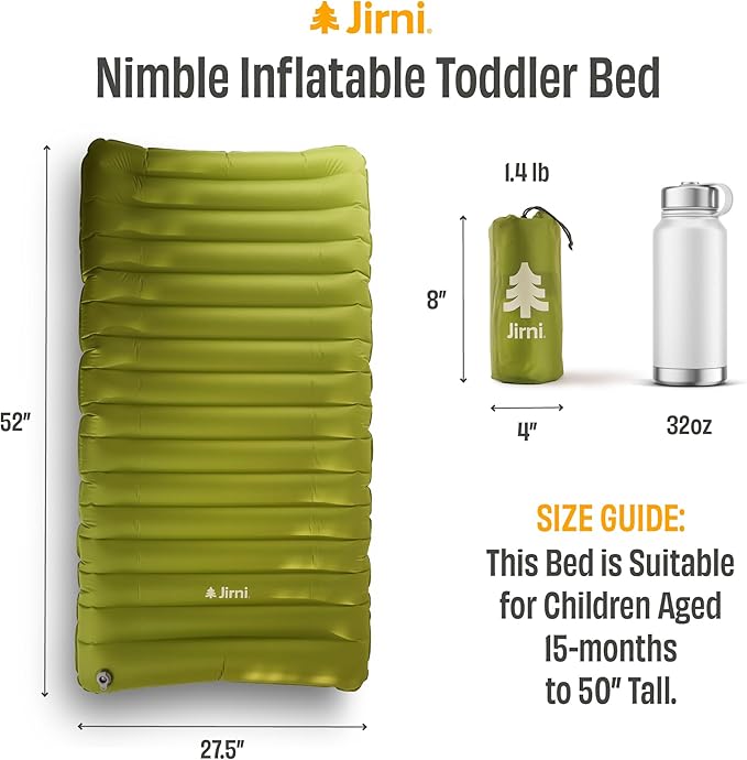 Nimble Toddler Travel Bed | Innovative New Pump | Ultra Lightweight & Super Durable Toddler Camping Bed | Eco-Friendly Kids Air Mattress | Child Travel Bed | Inflatable Portable Bed for Kids