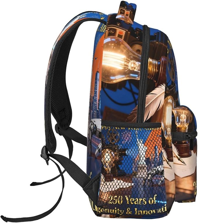 Men Women Lightweight America 250th Anniversary USA Patriotic Freedom Art Daypack Bookbag Big Capacity Carry On Bag With Side Pockets for Camping Travel Bicycle