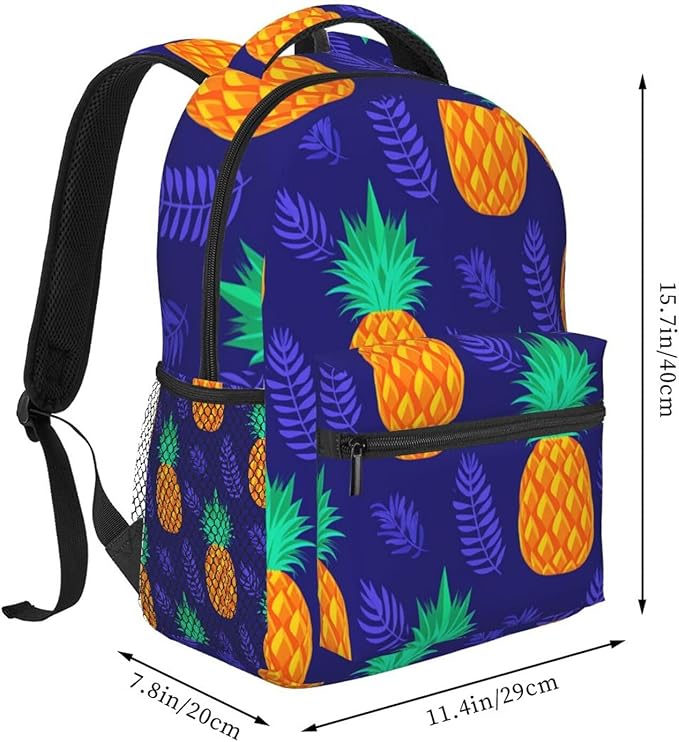 Shoulder Book Bags Polyester Multipurpose Anti-Theft Hawaii Pineapple Blue Art Carry On Bag Large Capacity Travel Hiking Camping Rucksack