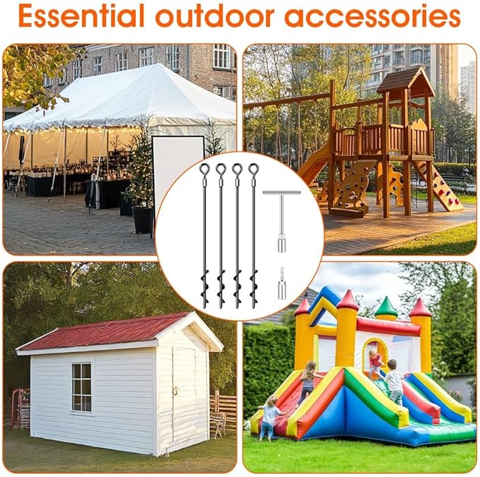 Ground Anchors 26“ Screw in Heavy Duty Ground Anchors,Tent Stakes for Camping Tent, Trampoline, Canopies, Carports, Sheds, Swing Sets, Black Anti-Rust Coating for High Wind (4 x 26“)