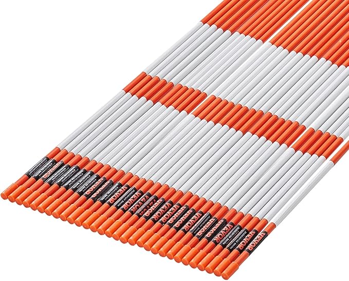 VEVOR Driveway Markers, 30 PCS 48 inch, 0.31 inch Diameter, Orange Fiberglass Poles Snow Stakes with Reflective Tape, 12" Steel Drill Bit & Protection Gloves for Parking Lots, Walkways Easy Visibility