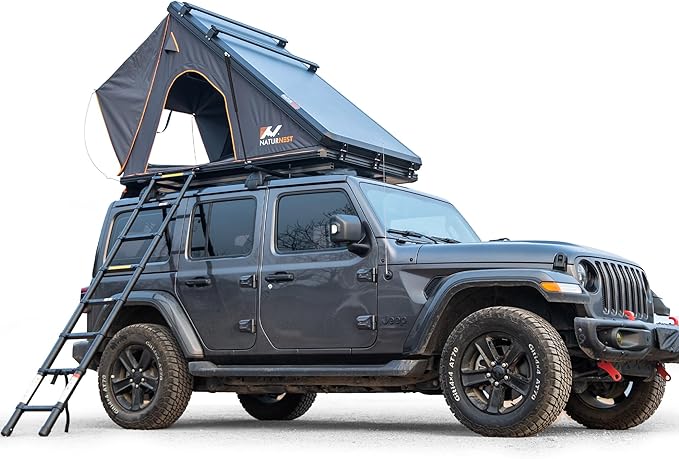 Naturnest Polaris Hardshell Rooftop Tent with 2 Luggage Racks, Car Roof Top Tent with AC Inlets, 3-Color LED Lights and Internal USB Plug for Vans, Jeeps, SUVs and Trucks, 2-3 Person Tents