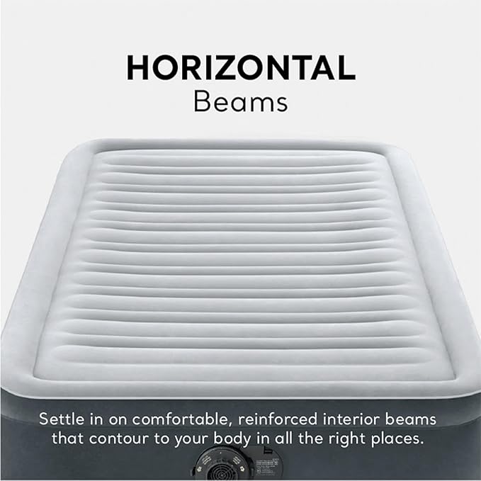 Intex 67765ED Dura-Beam Deluxe Comfort-Plush Mid-Rise Air Mattress : Fiber-Tech – Twin Size – Built-in Electric Pump – 13in Bed Height – 300lb Weight Capacity