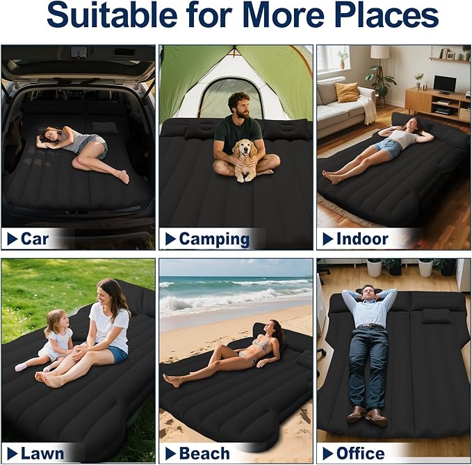 SUV Air Mattress, Car Air Mattress Compatible with Tesla Model Y, Camping Bed for Car Backseat, Inflatable Sleeping Pad with Pump, Truck Jeep Travel Bed for Camping Road Trip (Black)