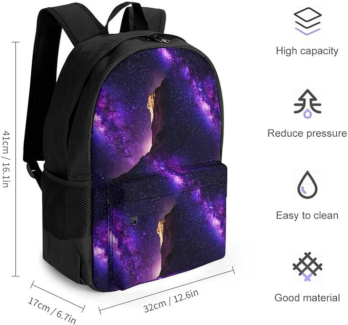 Lightweight Rucksack for Sports Travel Running, Big Capacity Multipurpose Anti-Theft Bookbag, Purple Space Galaxy Shimmering Travel and Sport Backpack Rucksack